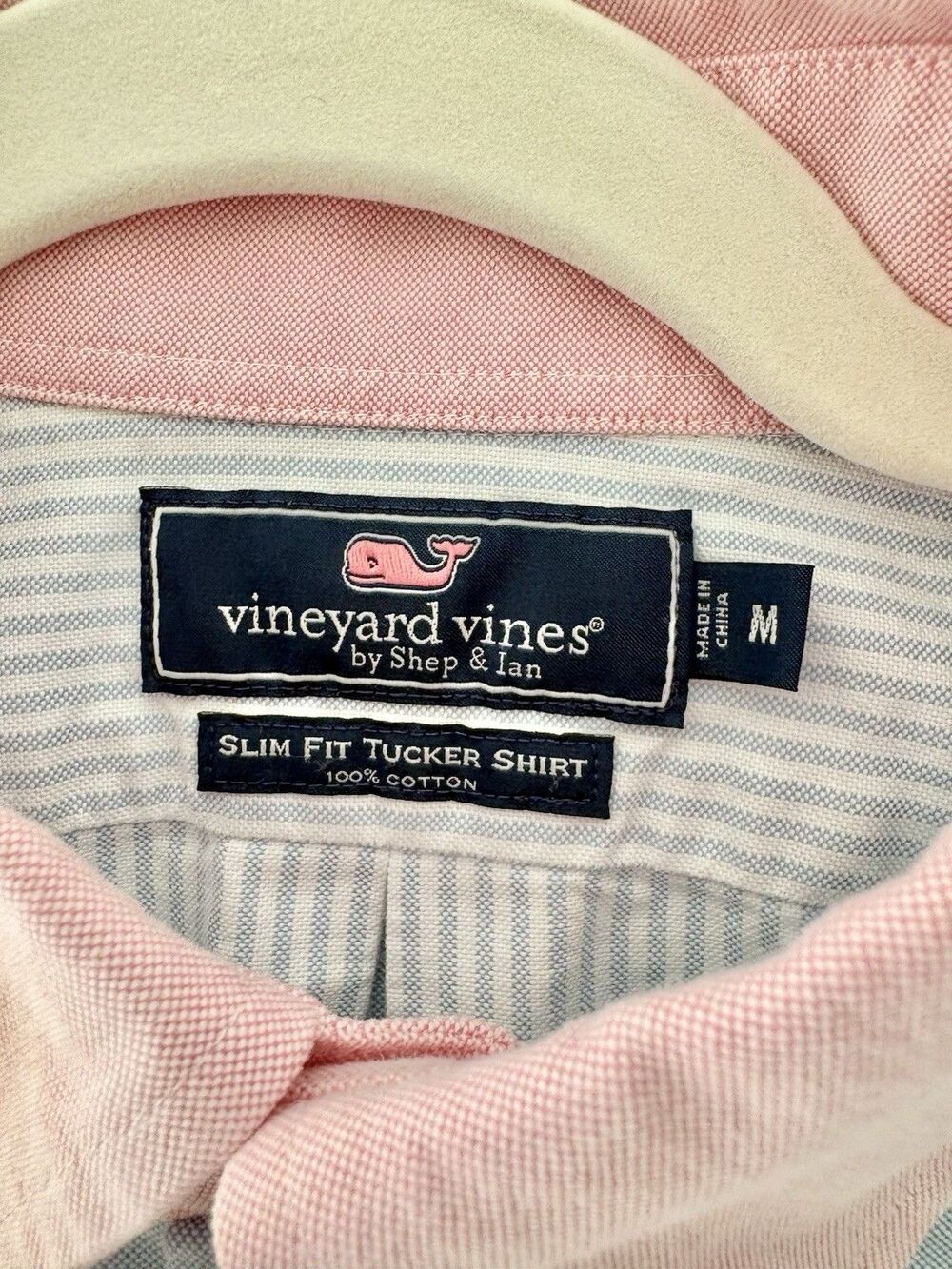 Vineyard Vines Shirt Mens Medium Blue Pink Tucker Slim Pastel Color Block Oxford - Picture 2 of 11